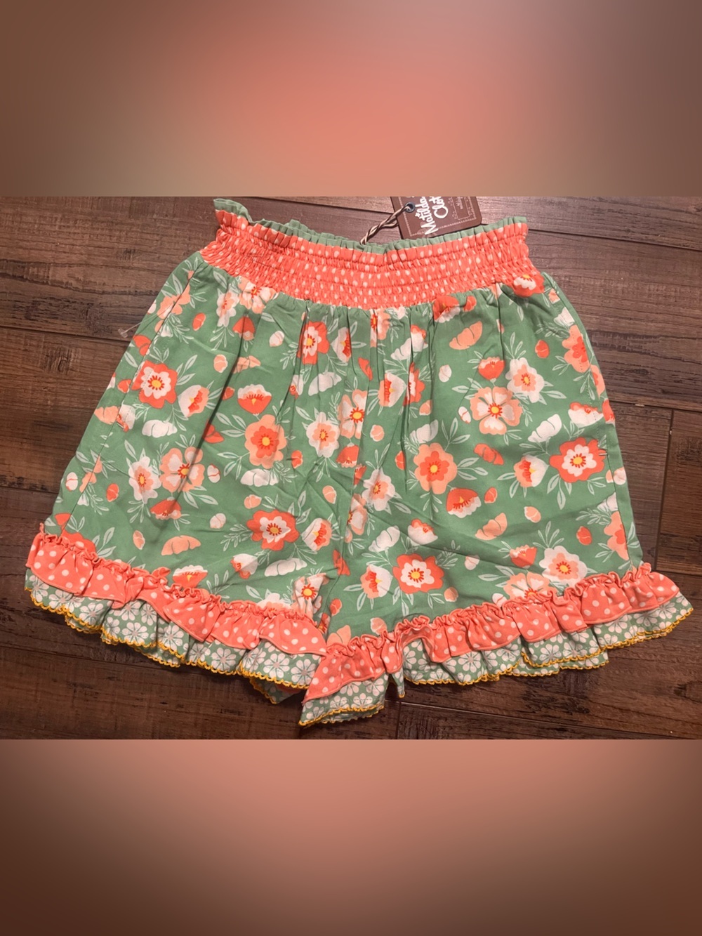 Matilda Jane Seafoam Green Floral Shorts with Coral Accents